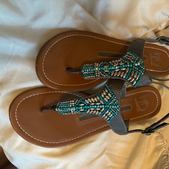 Practically new - New Direction, gray turquoise, thong, sandals. - Picture 4 of 5